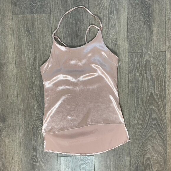 Women’s Y2K Go Girl Go Tank Top Blouse Cowl Neck Satin Pink T-strap back Small - Picture 4 of 16